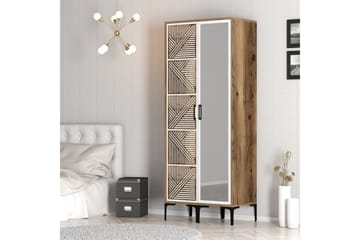 Kumsal Garderobe med Speil - Brun/Hvit - Oppbevaring - Garderober & garderobesystem