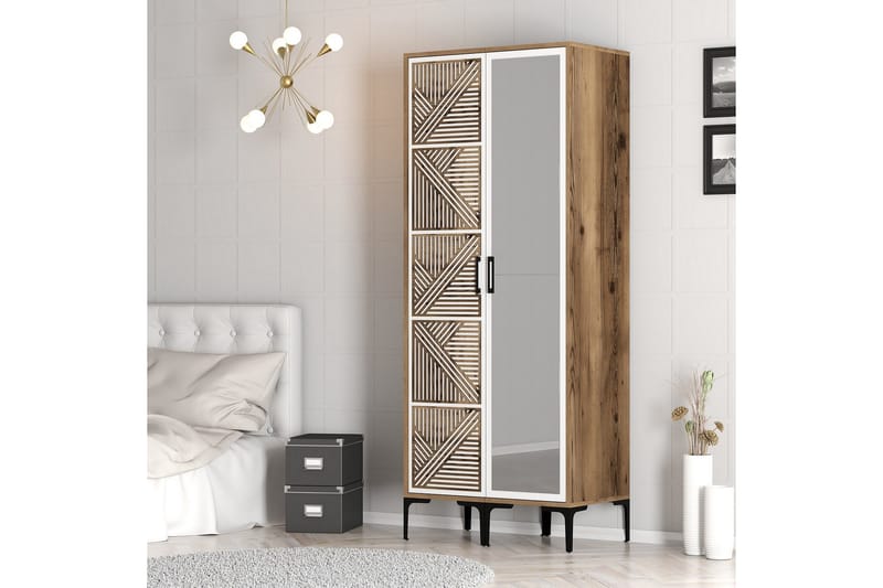 Kumsal Garderobe med Speil - Brun/Hvit - Oppbevaring - Garderober & garderobesystem