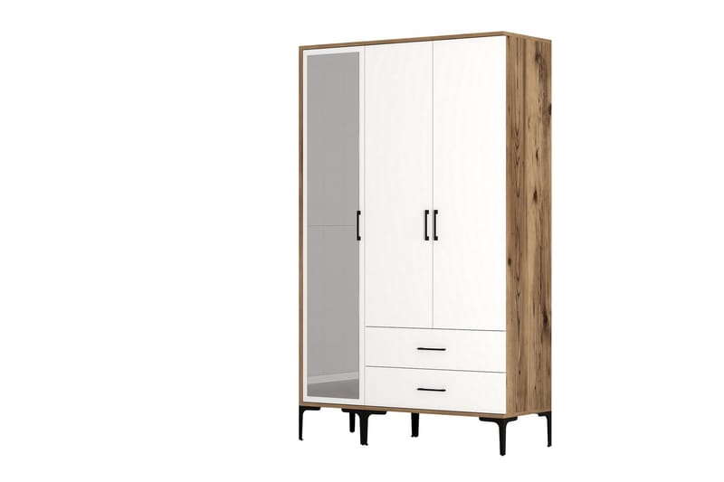 Kumsal Garderobe med Speil - Brun/Hvit - Oppbevaring - Garderober & garderobesystem