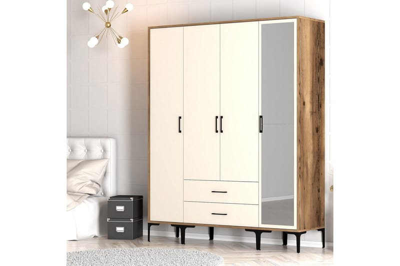 Kumsal Garderobe med Speil - Cream - Oppbevaring - Garderober & garderobesystem