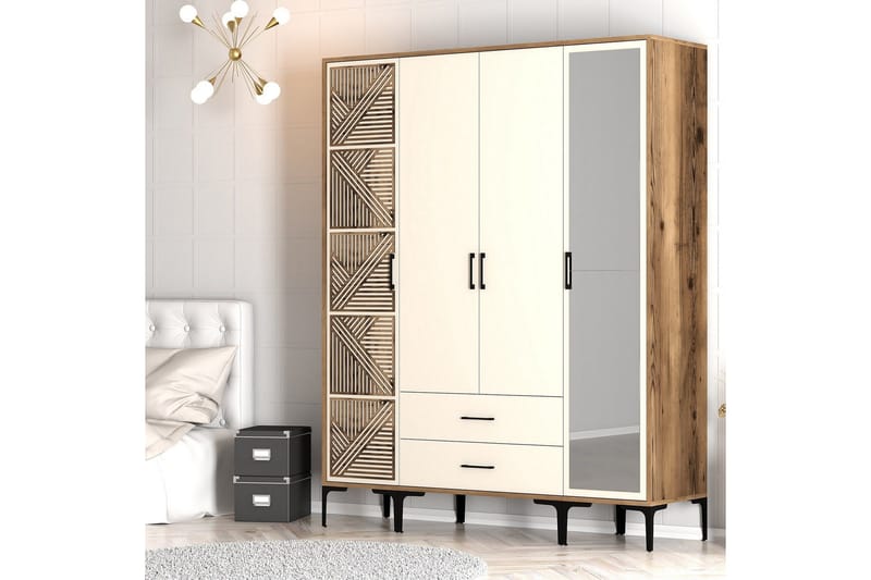 Kumsal Garderobe med Speil - Cream - Oppbevaring - Garderober & garderobesystem