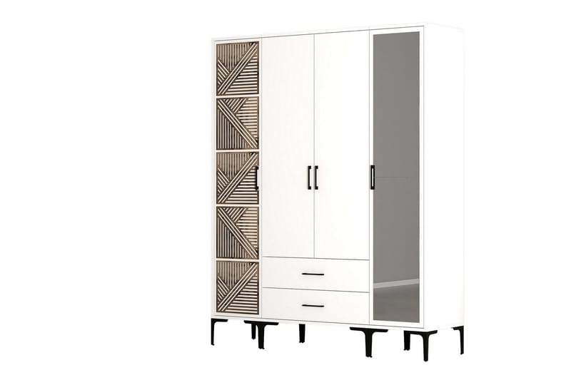 Kumsal Garderobe med Speil - Hvit - Oppbevaring - Garderober & garderobesystem
