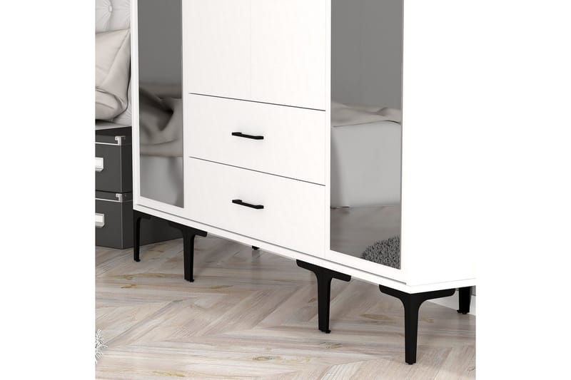 Kumsal Garderobe med Speil - Hvit - Oppbevaring - Garderober & garderobesystem