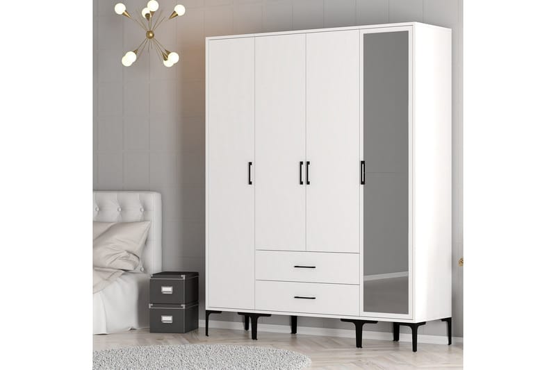 Kumsal Garderobe med Speil - Hvit - Oppbevaring - Garderober & garderobesystem