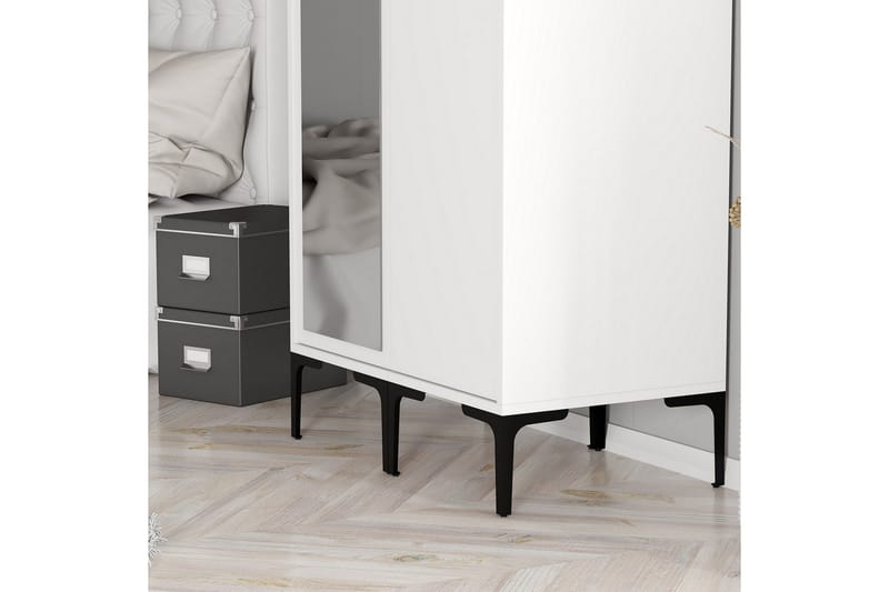 Kumsal Garderobe med Speil - Hvit - Oppbevaring - Garderober & garderobesystem