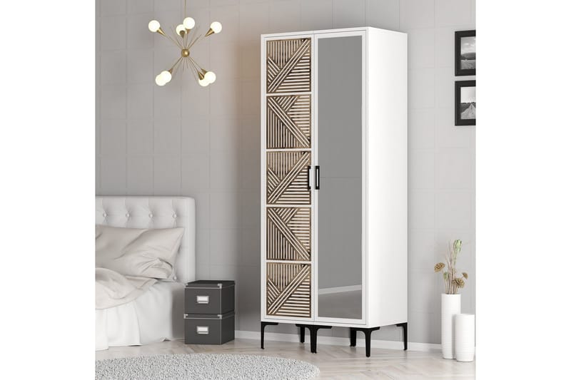 Kumsal Garderobe med Speil - Hvit - Oppbevaring - Garderober & garderobesystem