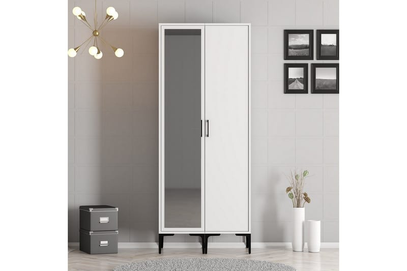 Kumsal Garderobe med Speil - Hvit - Oppbevaring - Garderober & garderobesystem