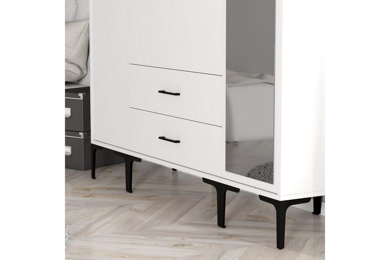 Kumsal Garderobe med Speil - Hvit - Oppbevaring - Garderober & garderobesystem