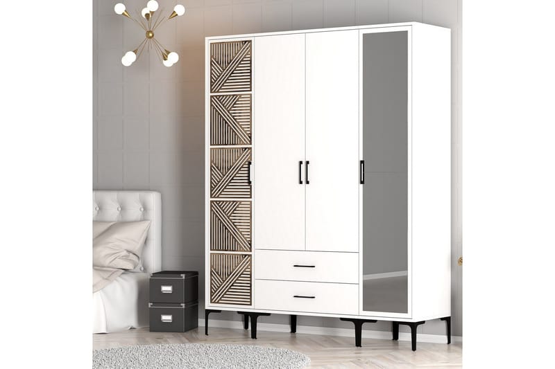 Kumsal Garderobe med Speil - Hvit - Oppbevaring - Garderober & garderobesystem