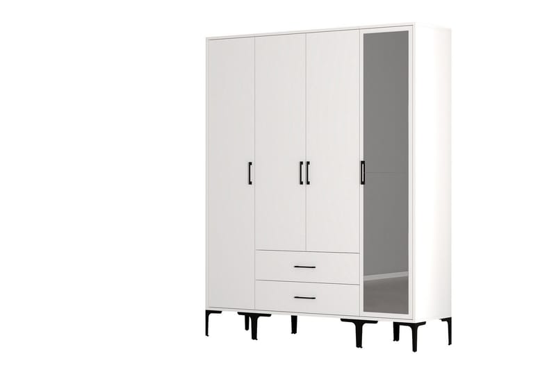 Kumsal Garderobe med Speil - Hvit - Oppbevaring - Garderober & garderobesystem
