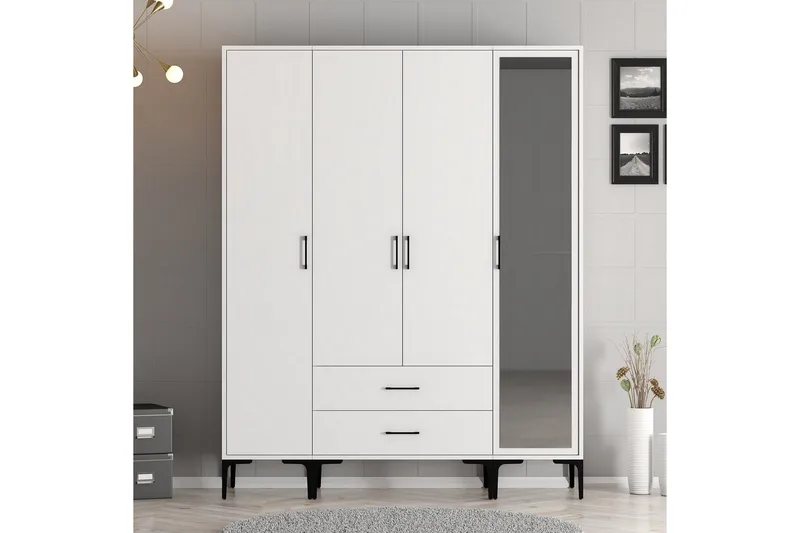 Kumsal Garderobe med Speil, Hvit