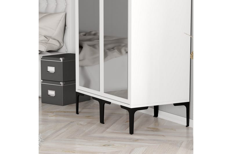 Kumsal Garderobe med Speil - Hvit - Oppbevaring - Garderober & garderobesystem