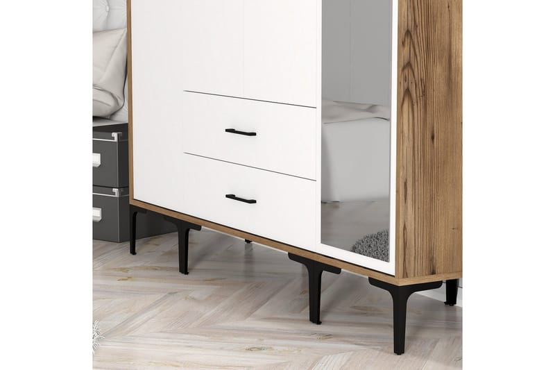 Kumsal Garderobe med Speil - Hvit/Brun - Oppbevaring - Garderober & garderobesystem