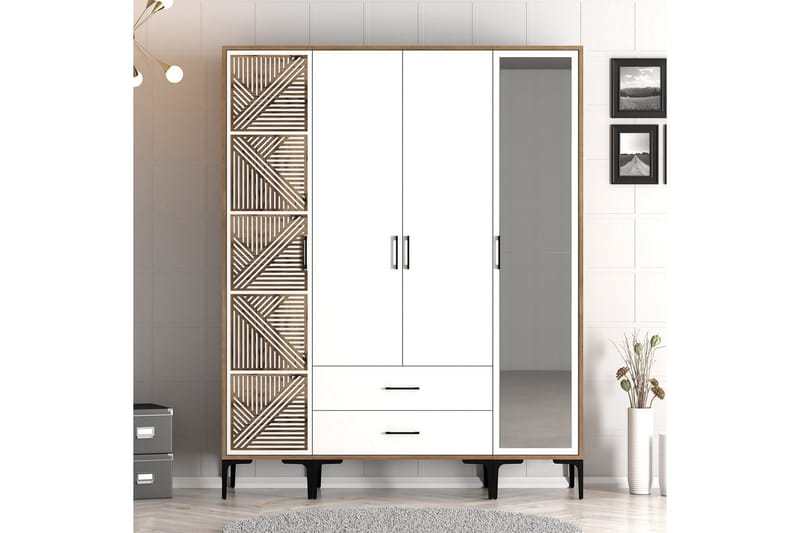 Kumsal Garderobe med Speil, Hvit/Brun