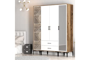 Kumsal Garderobe med Speil - Hvit/Brun - Oppbevaring - Garderober & garderobesystem