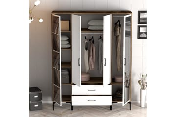 Kumsal Garderobe med Speil - Hvit/Brun - Oppbevaring - Garderober & garderobesystem