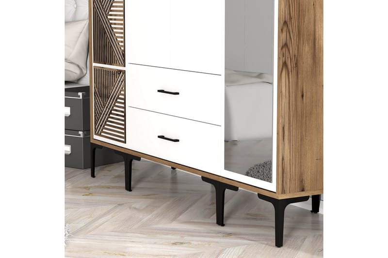 Kumsal Garderobe med Speil - Hvit/Brun - Oppbevaring - Garderober & garderobesystem