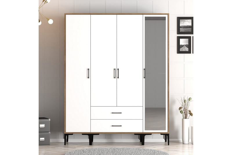 Kumsal Garderobe med Speil, Hvit/Brun