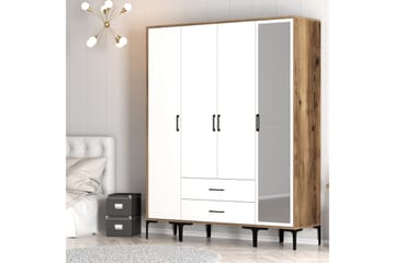 Kumsal Garderobe med Speil - Hvit/Brun - Oppbevaring - Garderober & garderobesystem