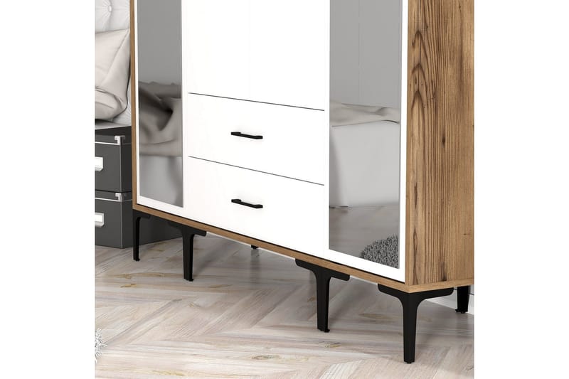 Kumsal Garderobe med Speil - Hvit/Brun - Oppbevaring - Garderober & garderobesystem