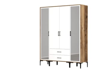 Kumsal Garderobe med Speil - Hvit/Brun - Oppbevaring - Garderober & garderobesystem