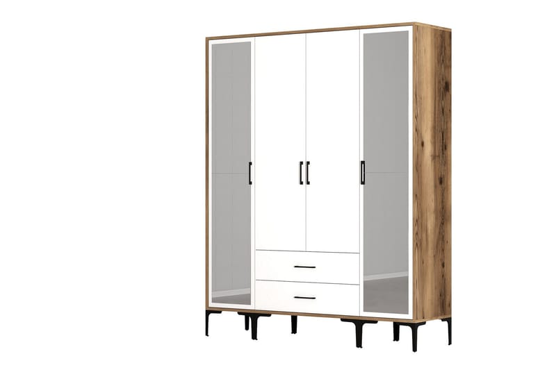 Kumsal Garderobe med Speil - Hvit/Brun - Oppbevaring - Garderober & garderobesystem