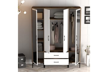 Kumsal Garderobe med Speil - Hvit/Brun - Oppbevaring - Garderober & garderobesystem