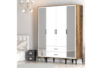 Kumsal Garderobe med Speil - Hvit/Brun - Oppbevaring - Garderober & garderobesystem