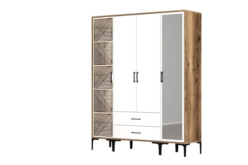 Kumsal Garderobe med Speil - Hvit/Brun - Oppbevaring - Garderober & garderobesystem