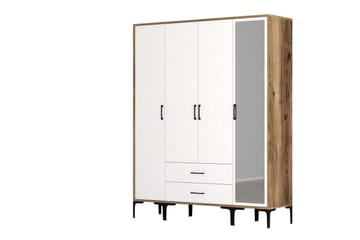 Kumsal Garderobe med Speil - Hvit/Brun - Oppbevaring - Garderober & garderobesystem