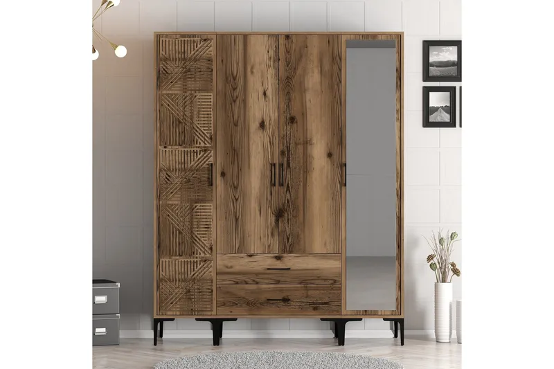 Kumsal Garderobe med Speil, Valnøtt