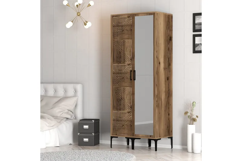 Kumsal Garderobe med Speil - Valnøtt - Oppbevaring - Garderober & garderobesystem