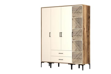 Kumsal Garderobeskap 160 cm i Malt Tre - Hvit - Oppbevaring - Garderober & garderobesystem