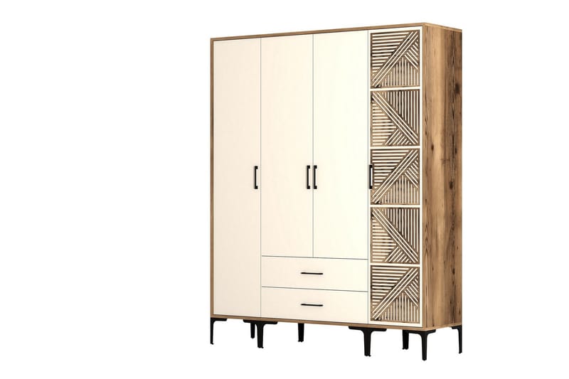 Kumsal Garderobeskap 160 cm i Malt Tre - Hvit - Oppbevaring - Garderober & garderobesystem