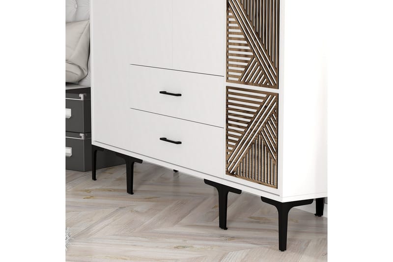 Kumsal Garderobeskap 160 cm i Malt Tre - Hvit - Oppbevaring - Garderober & garderobesystem