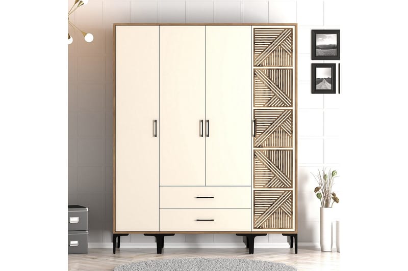 Kumsal Garderobeskap 160 cm i Malt Tre, Hvit