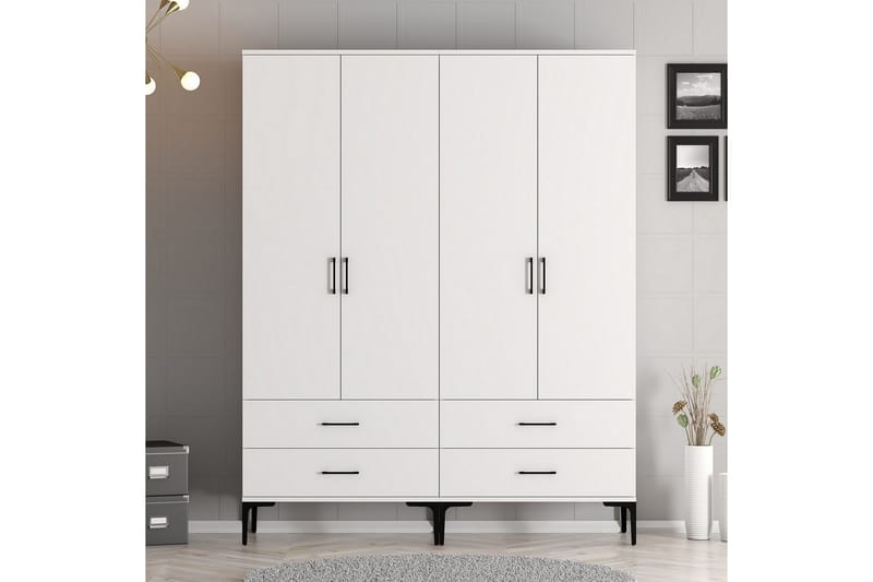 Kumsal Garderobeskap 160 cm i Tre, Hvit
