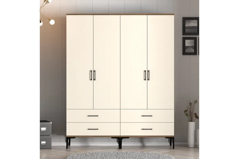 Kumsal Garderobeskap 160 cm i Tre, Hvit