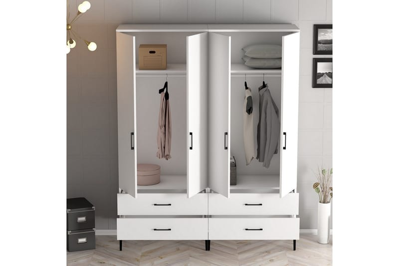 Kumsal Garderobeskap 160 cm i Tre - Hvit - Oppbevaring - Garderober & garderobesystem