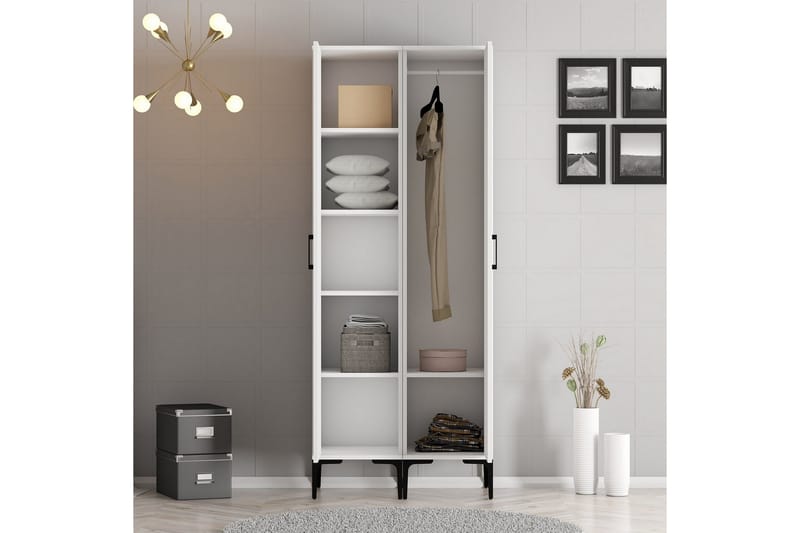 Kumsal Garderobeskap med Speil 80 cm i Tre - Hvit - Oppbevaring - Garderober & garderobesystem