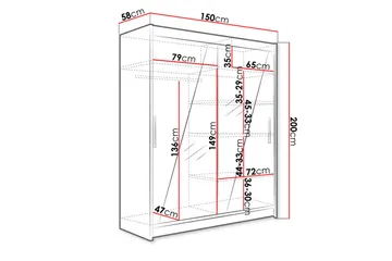 Leila Garderobe + LED - Hvit - Oppbevaring - Garderober & garderobesystem