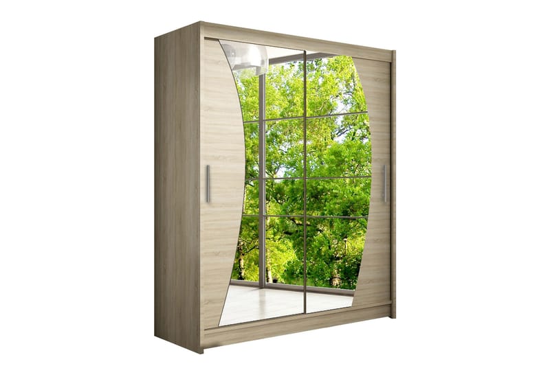 Leila Garderobe 150 cm Skyvedører Bøyd Speil, Eik