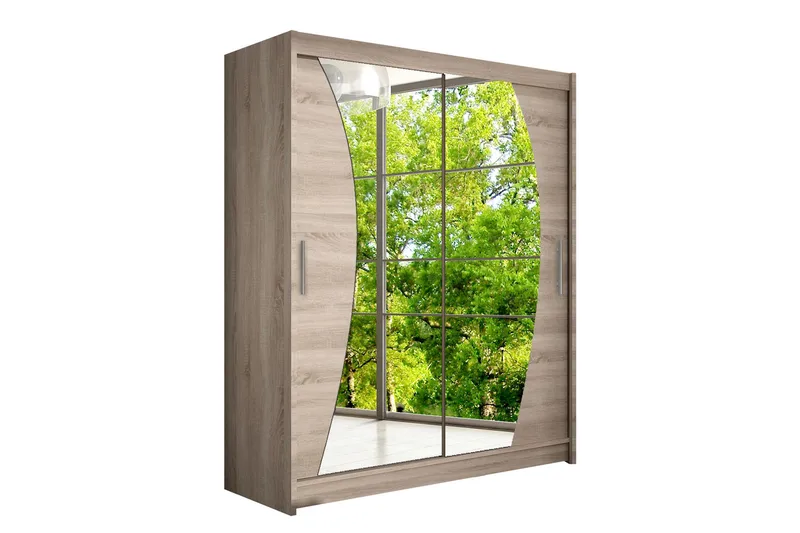 Leila Garderobe 150 cm Skyvedører Bøyd Speil, Eik