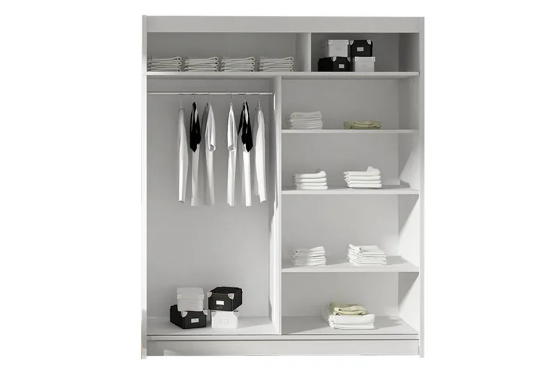 Leila Garderobe 150 cm Skyvedører Bøyd Speil - Hvit - Oppbevaring - Garderober & garderobesystem