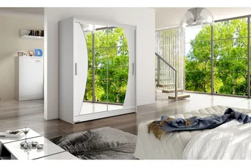 Leila Garderobe 150 cm Skyvedører Bøyd Speil - Hvit - Oppbevaring - Garderober & garderobesystem