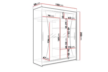 Leila Garderobe 150 cm Skyvedører Buet Speil - Eik - Oppbevaring - Garderober & garderobesystem
