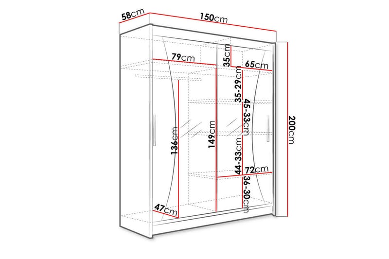 Leila Garderobe 150 cm Skyvedører Buet Speil - Eik - Oppbevaring - Garderober & garderobesystem