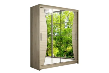 Leila Garderobe 150 cm Skyvedører Buet Speil - Eik - Oppbevaring - Garderober & garderobesystem