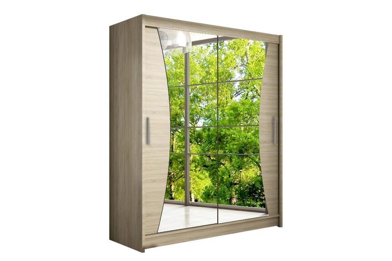Leila Garderobe 150 cm Skyvedører Buet Speil, Eik