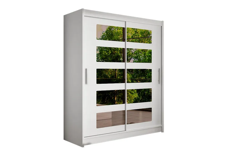 Leila Garderobe 150 cm Skyvedører Delt Speil, Hvit